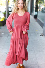 Load image into Gallery viewer, Beautiful You Lock Eyes Marsala Smocked Ruffle Sleeve Maxi Dress
