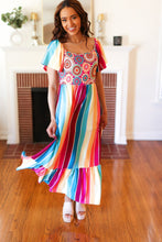 Load image into Gallery viewer, Feeling Bold Fuchsia &amp; Teal Striped Medallion Crochet Print Dress
