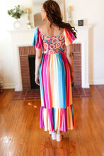 Load image into Gallery viewer, Feeling Bold Fuchsia &amp; Teal Striped Medallion Crochet Print Dress
