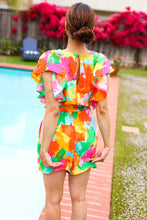 Load image into Gallery viewer, Under The Sun Abstract Floral Smocked Waist V Neck Flutter Sleeve Romper
