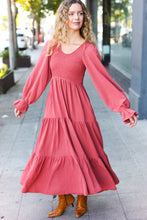 Load image into Gallery viewer, Beautiful You Lock Eyes Marsala Smocked Ruffle Sleeve Maxi Dress
