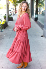 Load image into Gallery viewer, Beautiful You Lock Eyes Marsala Smocked Ruffle Sleeve Maxi Dress
