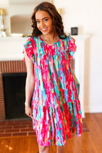 Load image into Gallery viewer, Feeling Bold Multicolor Abstract Print Tiered Ruffle Sleeve Dress
