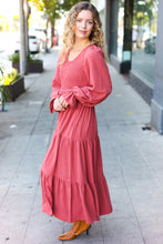 Load image into Gallery viewer, Beautiful You Lock Eyes Marsala Smocked Ruffle Sleeve Maxi Dress
