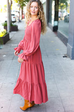 Load image into Gallery viewer, Beautiful You Lock Eyes Marsala Smocked Ruffle Sleeve Maxi Dress
