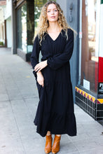 Load image into Gallery viewer, Beautiful You Black Pintuck Detail Frill V Neck Maxi Dress
