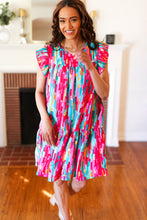 Load image into Gallery viewer, Feeling Bold Multicolor Abstract Print Tiered Ruffle Sleeve Dress
