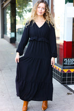 Load image into Gallery viewer, Beautiful You Black Pintuck Detail Frill V Neck Maxi Dress
