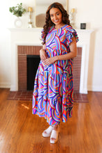 Load image into Gallery viewer, Feel Your Best Purple Abstract Print Smocked Ruffle Sleeve Maxi Dress
