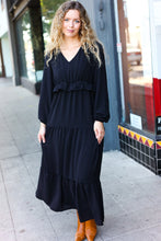 Load image into Gallery viewer, Beautiful You Black Pintuck Detail Frill V Neck Maxi Dress
