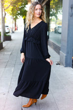 Load image into Gallery viewer, Beautiful You Black Pintuck Detail Frill V Neck Maxi Dress
