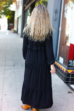 Load image into Gallery viewer, Beautiful You Black Pintuck Detail Frill V Neck Maxi Dress
