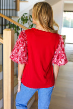 Load image into Gallery viewer, Come To Me Red Sequin Puff Short Sleeve Top
