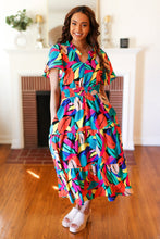 Load image into Gallery viewer, Be Bold Multicolor Abstract Tropical Print Smocked Waist Maxi Dress
