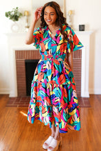 Load image into Gallery viewer, Be Bold Multicolor Abstract Tropical Print Smocked Waist Maxi Dress
