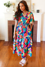 Load image into Gallery viewer, Be Bold Multicolor Abstract Tropical Print Smocked Waist Maxi Dress
