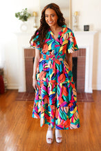 Load image into Gallery viewer, Be Bold Multicolor Abstract Tropical Print Smocked Waist Maxi Dress
