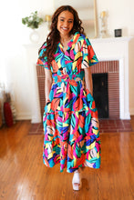 Load image into Gallery viewer, Be Bold Multicolor Abstract Tropical Print Smocked Waist Maxi Dress
