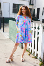 Load image into Gallery viewer, Chasing Dreams Blue Floral Print Three-Quarter Sleeve Frock Dress
