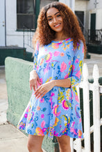 Load image into Gallery viewer, Chasing Dreams Blue Floral Print Three-Quarter Sleeve Frock Dress
