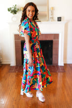 Load image into Gallery viewer, Be Bold Multicolor Abstract Tropical Print Smocked Waist Maxi Dress
