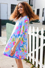 Load image into Gallery viewer, Chasing Dreams Blue Floral Print Three-Quarter Sleeve Frock Dress
