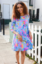 Load image into Gallery viewer, Chasing Dreams Blue Floral Print Three-Quarter Sleeve Frock Dress
