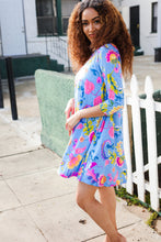 Load image into Gallery viewer, Chasing Dreams Blue Floral Print Three-Quarter Sleeve Frock Dress
