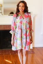 Load image into Gallery viewer, Look Of Love Lime &amp; Coral Patchwork Print V Neck Dress
