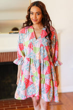 Load image into Gallery viewer, Look Of Love Lime &amp; Coral Patchwork Print V Neck Dress
