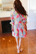 Load image into Gallery viewer, Look Of Love Lime &amp; Coral Patchwork Print V Neck Dress
