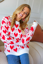 Load image into Gallery viewer, True Hearts Ivory &amp; Red Heart Oversized Sweater
