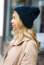 Load image into Gallery viewer, Navy Knit Velvet Chenille Fold Over Beanie
