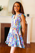 Load image into Gallery viewer, Just for Fun Aqua Floral V Neck Ruffle Sleeve &amp; Hem Dress
