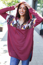 Load image into Gallery viewer, Stand Out Burgundy Tribal Print Half Zip Longline Hoodie
