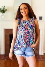 Load image into Gallery viewer, Weekend Ready Navy Floral Ruffle Sleeveless Top
