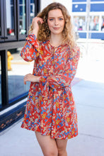 Load image into Gallery viewer, Under Your Spell Rust Floral Tie Front Elastic Bell Sleeve Dress
