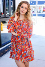 Load image into Gallery viewer, Under Your Spell Rust Floral Tie Front Elastic Bell Sleeve Dress
