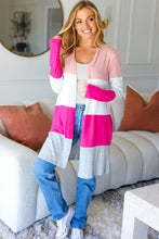 Load image into Gallery viewer, Face The Day Blush Wide Stripe Hacci Colorblock Cardigan
