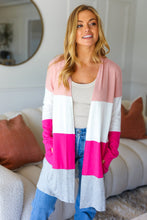 Load image into Gallery viewer, Face The Day Blush Wide Stripe Hacci Colorblock Cardigan
