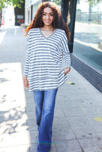 Load image into Gallery viewer, Nautical Ivory &amp; Grey Striped Hacci Knit Tunic Top
