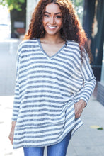 Load image into Gallery viewer, Nautical Ivory &amp; Grey Striped Hacci Knit Tunic Top
