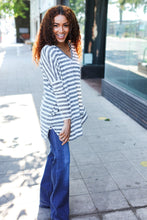 Load image into Gallery viewer, Nautical Ivory &amp; Grey Striped Hacci Knit Tunic Top
