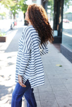 Load image into Gallery viewer, Nautical Ivory &amp; Grey Striped Hacci Knit Tunic Top
