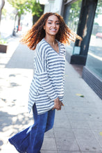 Load image into Gallery viewer, Nautical Ivory &amp; Grey Striped Hacci Knit Tunic Top
