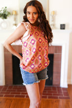 Load image into Gallery viewer, Seize The Day Peach Boho Print Frill Sleeve Keyhole Back Top
