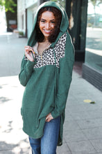 Load image into Gallery viewer, Diva Dreams Olive Leopard Print Half Zip Longline Hoodie
