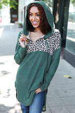 Load image into Gallery viewer, Diva Dreams Olive Leopard Print Half Zip Longline Hoodie
