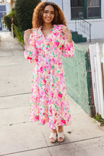 Load image into Gallery viewer, Beautiful You Frill V-Neck Shirred Waist Floral Maxi Dress
