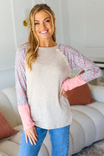 Load image into Gallery viewer, Take The Leap Pink &amp; Taupe Two-Tone Rib Chevron Raglan Top
